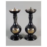 Pair of Japanese brass Buddhist altar pricket
