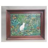 Signed A. Sylvain "Chat et oiseau" oil on canvas