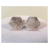 Vintage hexagonal monogrammed sterling cufflinks