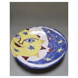Ceramic signed celestial sun and moon footed