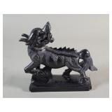 Chinese hand carved black stone foo dog figure