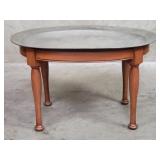 Vintage walnut table with removable pewter tray