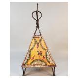 Hand painted henna, leather and iron pyramid
