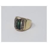 14k gold, diamond & green semi-precious stone ring