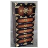 Asian wood lingerie chest with brass accents
