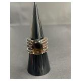 Sterling silver ring with smoky quartz and garnet
