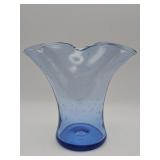 Vintage hand-blown light blue art glass vase