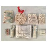 8 handmade antique embroidered sachets,