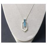14k white gold, diamond & blue topaz necklace