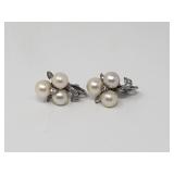 14k white gold, pearl and diamond clip-on earrings