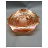 Vintage Carnival glass bowl with horse heads