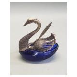 Vintage 800 silver and cobalt blue glass Swan