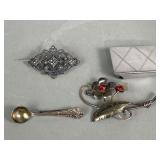 Pair of 3 sterling brooches and sterling belt