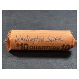 Roll of 40 Washington silver quarter coins.