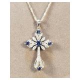 Sterling tanzanite & diamante cross necklace