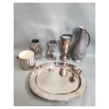 Group of silver plate and pewter ice bucket,