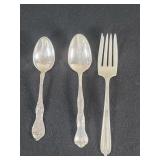 Pair of sterling spoons and one fork