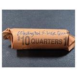 Roll of 40 Washington silver quarter coins.