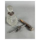 Vintage stag-horn corkscrew & perfume bottle