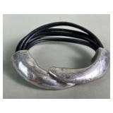 Silver and leather bracelet