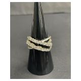 Sterling silver ring CZ crossover band