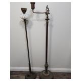 2 vintage cast iron and brass lamps