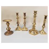 Group of brass candlesticks