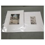 Vintage pair colored etching by same artist