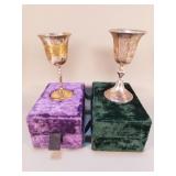 Pair of engraved silver plate chalices