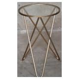 Contemporary metal side table with glass top