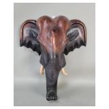 Carved wood elephant,s head wall mount