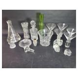 Group of crystal and glass vases, decanters and