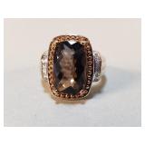 Sterling, citrine and diamond ring