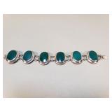 Sterling and green glass link bracelet