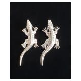 Pair of sterling silver lizard brooches