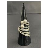 Sterling silver ring with three polished spheres