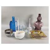 Group of glass and crystal decanter,