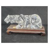 Baccarat crystal tiger figure on a wood stand
