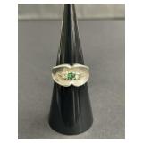 Vintage sterling silver ring with green and c