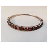 Sterling & garnet hinged bracelet