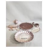 Group of silver plate trays, teapot, coasters etc
