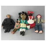 Four Handcrafted Cloth Dolls