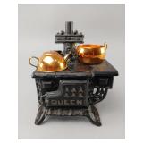 Cast Iron Queen Toy Stove with Brass Accessories