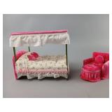 Dollhouse Canopy Bed and Armchair Set