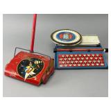 Vintage Toy Typewriter and Carpet Sweeper Set