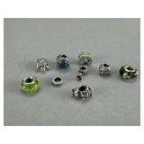 9 Silver Pandora Charms, 1 w/Gold Accents, Retired