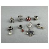 8 Pandora Charms, Some w/Gold Accents & Retired