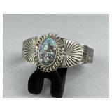 Silver Spiderweb Turquoise Cuff Bracelet
