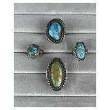 4 Sterling Silver Navajo Style Turquoise Rings