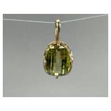 14K Fancy Cushion Checkerboard Cut Peridot Pendant